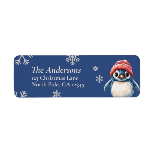Personalized Penguin Christmas Return Labels ラベル (正面)
