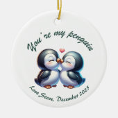 Personalized Penguin Couple Christmas Ornament  セラミックオーナメント (正面)
