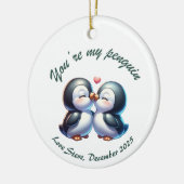 Personalized Penguin Couple Christmas Ornament  セラミックオーナメント (左)
