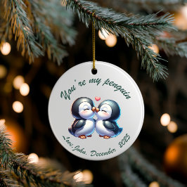 Personalized Penguin Couple Christmas Ornament  セラミックオーナメント