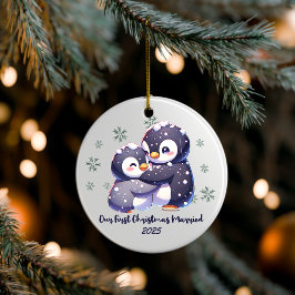 Personalized Penguin Couple Christmas Ornament セラミックオーナメント