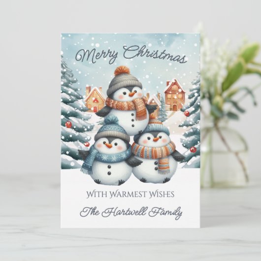 Personalized Penguin Flat Christmas シーズンカード (スタンド正面)