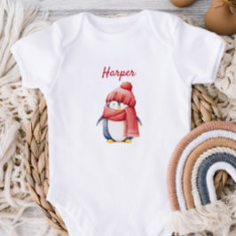 Personalized Penguin in Red Hat Baby Bodysuit ベビーボディスーツ