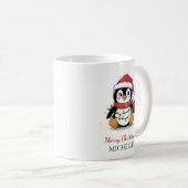 Personalized Penguin in Santa Hat Christmas コーヒーマグカップ (正面右)
