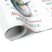 Personalized Penguin in Santa Hat Christmas ラッピングペーパー (ロールコーナー)