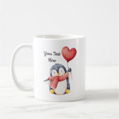 Personalized Penguin Mug With Heart Balloon コーヒーマグカップ (左)