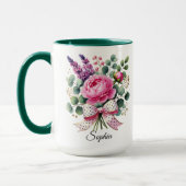 Personalized Peony Floral Name Mug Elegant Gift マグカップ (左)