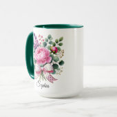 Personalized Peony Floral Name Mug Elegant Gift マグカップ (正面左)