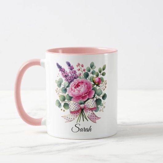 Personalized Peony Floral Name Mug Gift マグカップ (左)