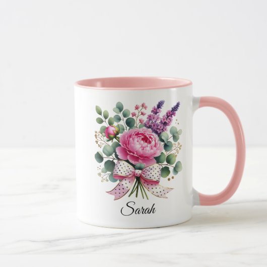 Personalized Peony Floral Name Mug Gift マグカップ (右)