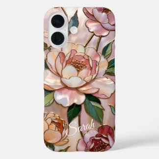 Personalized Peony Floral Phone Case Elegant iPhone 16ケース