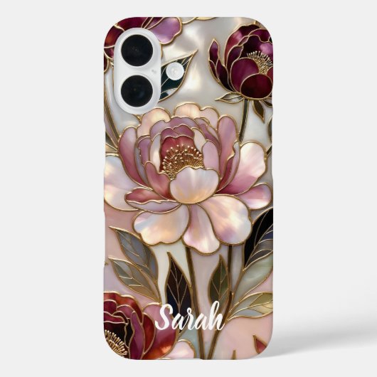 Personalized Peony Phone Case Blush Gold Floral Case-Mate iPhoneケース (裏面)