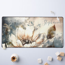 Personalized Peony Watercolor Bloom デスクマット