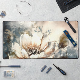 Personalized Peony Watercolor Bloom デスクマット