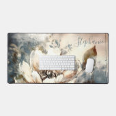 Personalized Peony Watercolor Bloom デスクマット (キーボード&マウス)