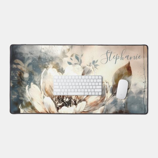 Personalized Peony Watercolor Bloom デスクマット (キーボード&マウス)