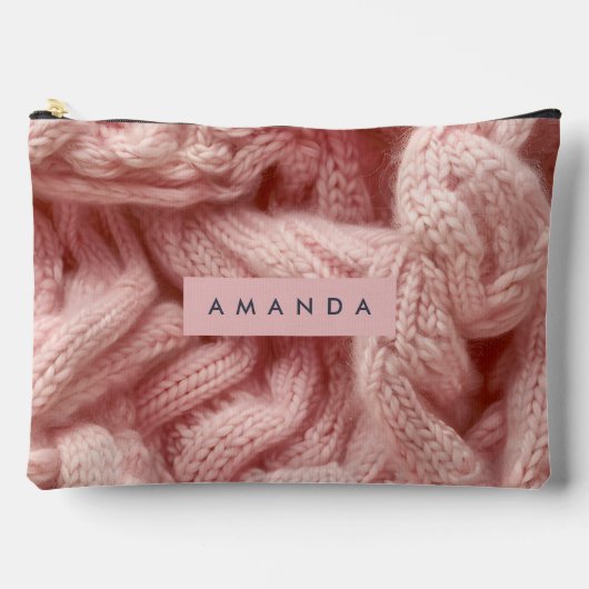 Personalized Personalized Pink Cable Knit アクセサリーポーチ (正面)