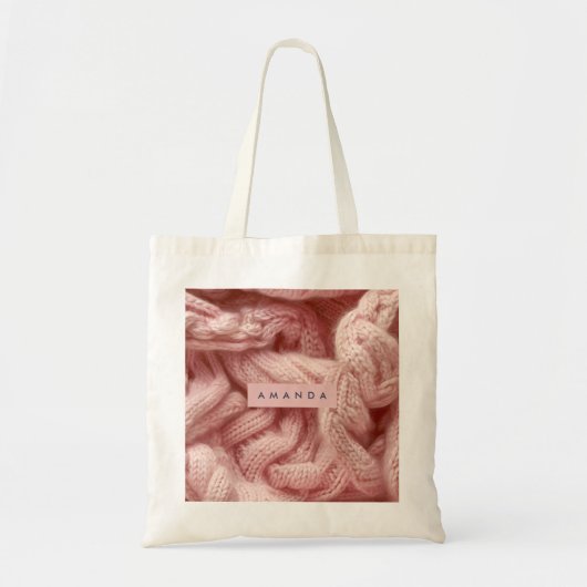 Personalized Personalized Pink Cable Knit トートバッグ (正面)