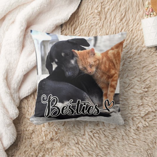 Personalized Pet Besties Throw Pillow クッション (ブランケット)