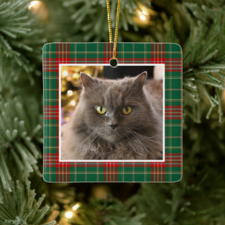 Personalized Pet Cat Dog Christmas Plaid セラミックオーナメント