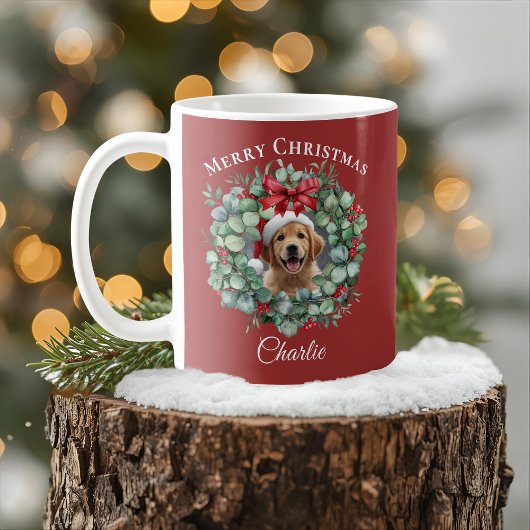 Personalized Pet Christmas Mug with Wreath & Name コーヒーマグカップ