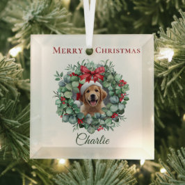 Personalized Pet Christmas with Wreath & Name ガラスオーナメント