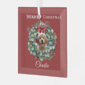 Personalized Pet Christmas with Wreath & Name ガラスオーナメント (正面左)