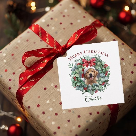Personalized Pet Christmas with Wreath & Name フェイバータグ