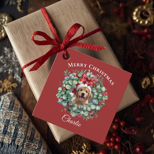 Personalized Pet Christmas with Wreath & Name フェイバータグ