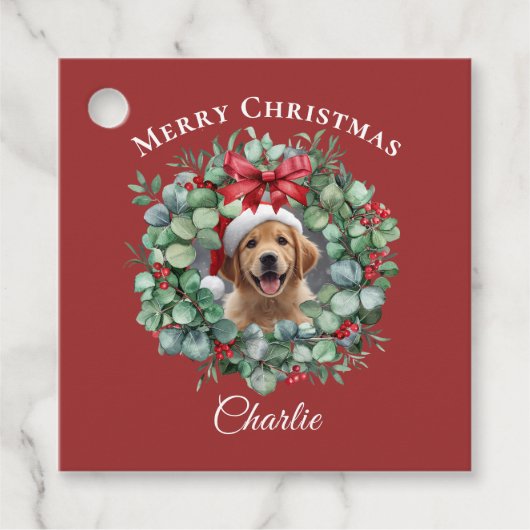 Personalized Pet Christmas with Wreath & Name フェイバータグ (正面)