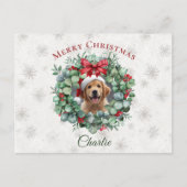 Personalized Pet Christmas with Wreath & Name ポストカード (正面)