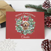 Personalized Pet Christmas with Wreath & Name ポストカード