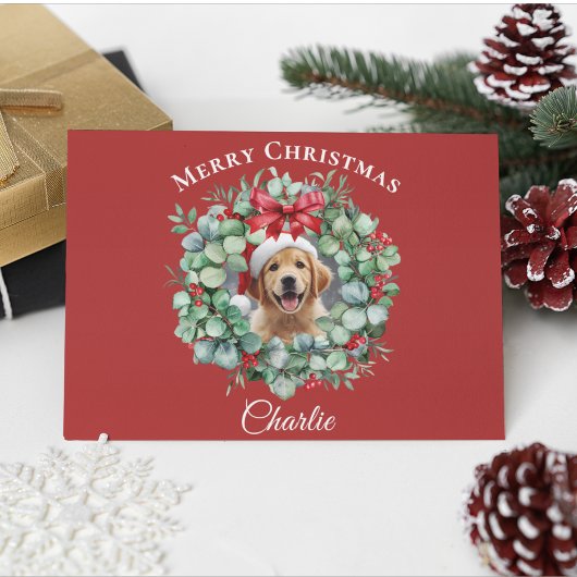 Personalized Pet Christmas with Wreath & Name ポストカード