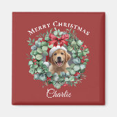Personalized Pet Christmas with Wreath & Name マグネット (正面)