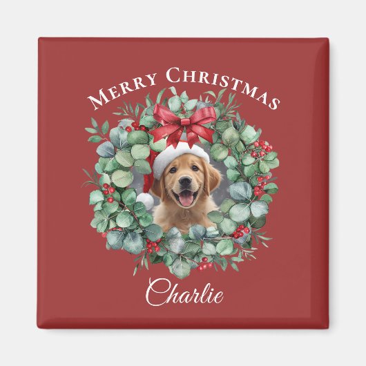 Personalized Pet Christmas with Wreath & Name マグネット (正面)