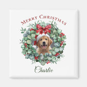 Personalized Pet Christmas with Wreath & Name マグネット (正面)