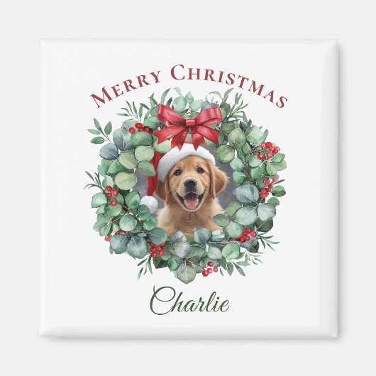 Personalized Pet Christmas with Wreath & Name マグネット (正面)