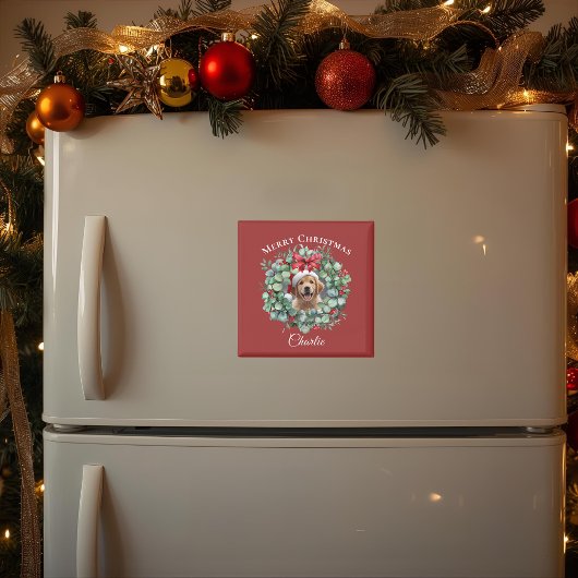 Personalized Pet Christmas with Wreath & Name マグネット