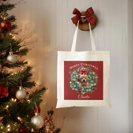 Personalized Pet Christmas with Wreath & Name Tote トートバッグ