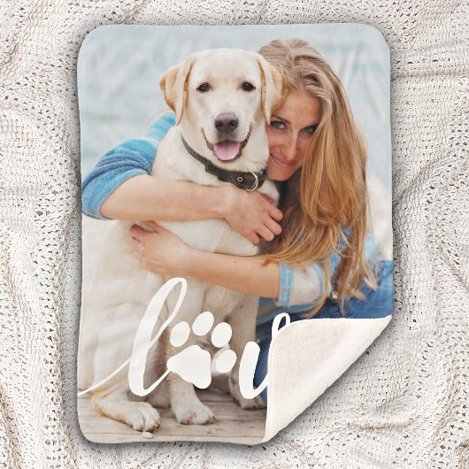 Personalized Pet Lover Love Paw Print Dog Photo シェルパブランケット