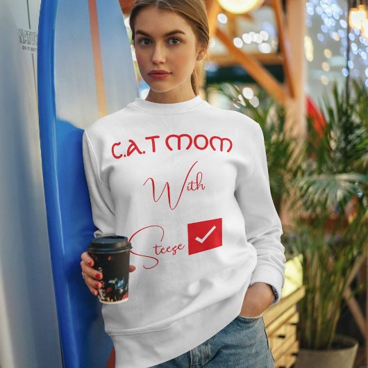 Personalized Pet Lover Red Script Funny Cat Mom スウェットシャツ