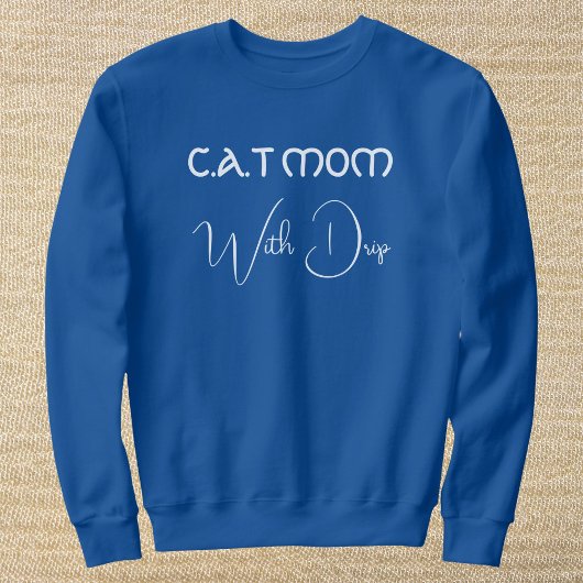 Personalized Pet Lover White Script Cat Mom Blue スウェットシャツ