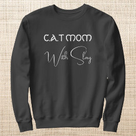 Personalized Pet Lover White Script Cat Mom Grey スウェットシャツ