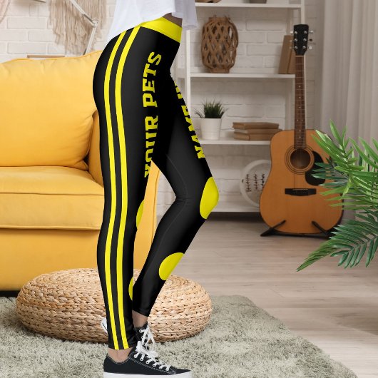 Personalized Pet Mom Stylish Yellow Black Stripes レギンス