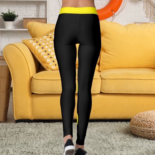 Personalized Pet Mom Stylish Yellow Black Stripes レギンス