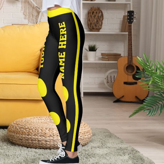 Personalized Pet Mom Stylish Yellow Black Stripes レギンス