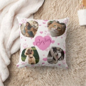 Personalized Pet Photo Collage Pink Hearts クッション (ブランケット)