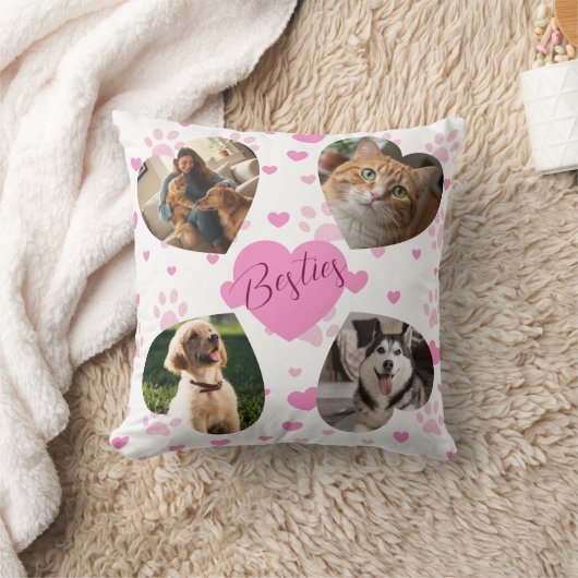 Personalized Pet Photo Collage Pink Hearts クッション (ブランケット)