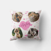 Personalized Pet Photo Collage Pink Hearts クッション (裏面)