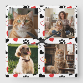 Personalized Pet Photo Collage Square Wall Clock  スクエア壁時計